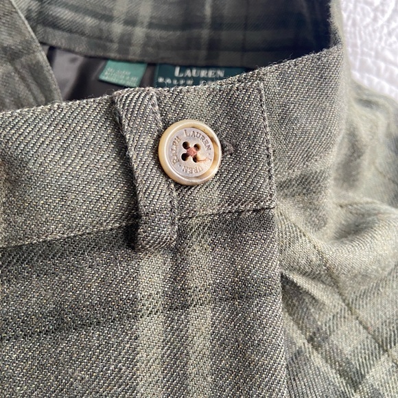 Ralph Lauren Vintage Plaid Tartan Tweed Wrap Fringed Maxi Skirt Green 4 - Picture 8 of 13